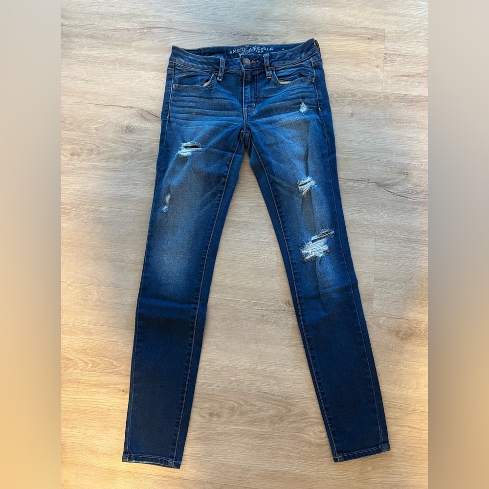 American Eagle Outfitters Dark Blue Distressed Skinny Jeans